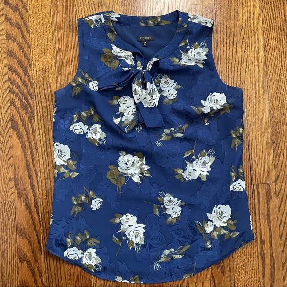 Talbots Blue White Floral Print Dress Tank Blouse Size Extra Small - Picture 1 of 7